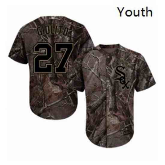 Youth Majestic Chicago White Sox 27 Lucas Giolito Authentic Camo Realtree Collection Flex Base MLB Jersey